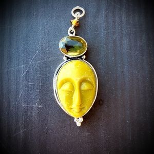 New Goddess Face Citrine Gemstone Silver Pendant.
